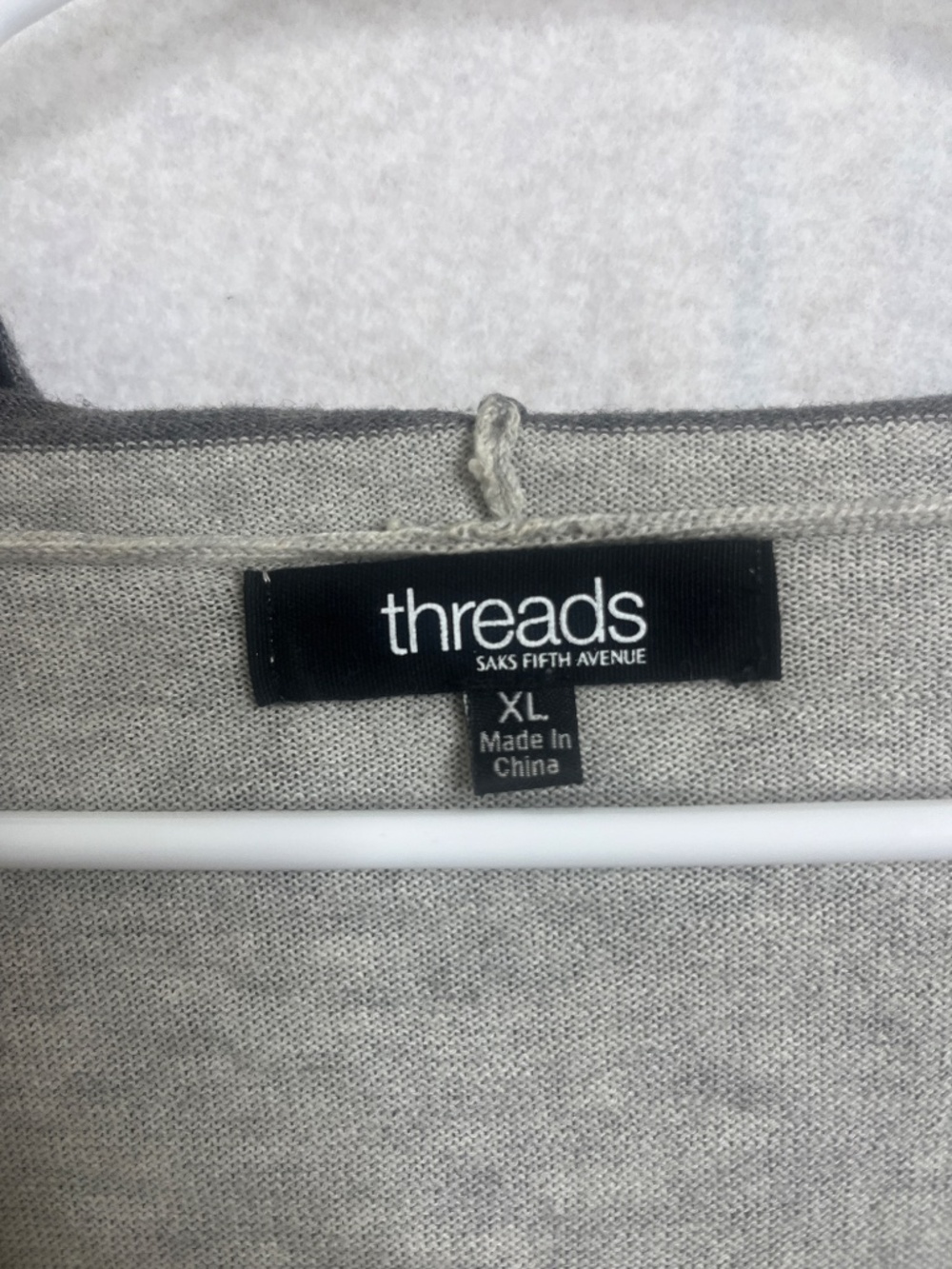 Threads Saks Fifth Avenue Gray Stripe Open Front Hooded Cardigan Lightweight XL - Picture 3 of 3